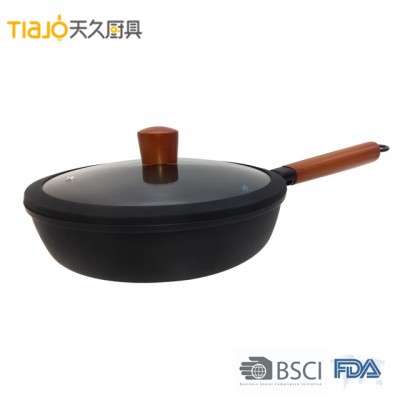 Hot Selling Pre-seasoned Cast Iron Covered Metal Wok